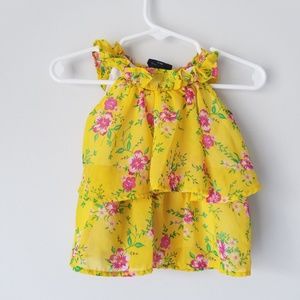Faded Glory | Yellow Floral Chiffon Tank | 6-9M